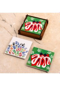 Resim Henri Matissethe Cut Outs Seramik Ahşap Kutulu 2'li Bardak Altlığı 