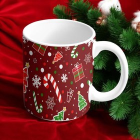 Resim ESC BUTİK Desenli Kırmızı Yeni Yıl Kupası - Beyaz / Standart 