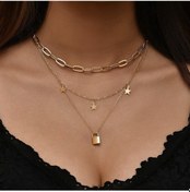 Resim Moda Takı Altın Rengi Gerdanlık Kolye Kadınlar Için 3 Katlı Yıldı Mavi 