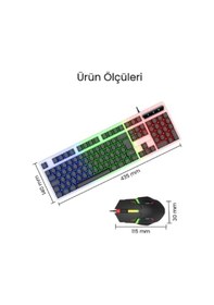 Resim Kablolu Işıklı Gaming Standart Türkçe Q Klavye Ve Mouse Seti 