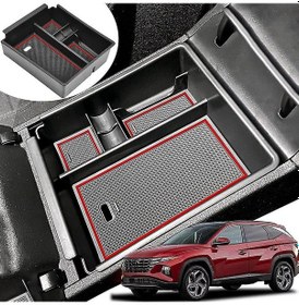 Resim Honmex Tucson Nx4 Limited 21-22 İçin Kırmızı Abs Merkezi Konsol Organizatörü - Kolay Kurulum, Çok Bölmeli, Gürbüz Malzeme İle Araç İçini Düzenle 