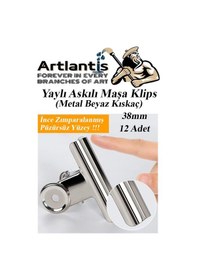 Resim Artlantis Yaylı Askılı Maşa Klips 38 MM 12 Adet Metal Beyaz Kıskaç 