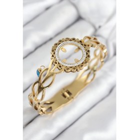 Resim 316L Çelik Zirkon Taşlı Çeyrek Takılabilir Gold Renk Kelepçe 