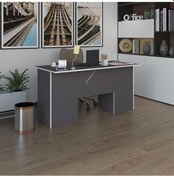 Resim Kenzlife Ofis Masası Kuma Kengo Gri 75 150 60 Kilitli Kapaklı Dolap Çiftli Eşkenar Bilgisayar Çalışma Masası 