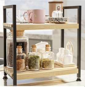 Resim Bino Ahşap Çok Amaçlı Düzenleyici Mutfak Rafı Organizer Tezgah Üstü Malzeme Dolabı 