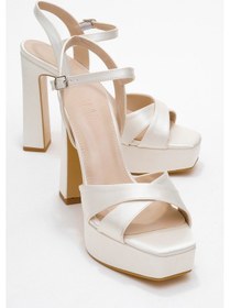 Resim Luvishoes Yulia Sedef Saten Çapraz Bantlı Kadın Platform Topuklu Ayakkabı Sedef 