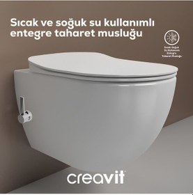 Resim Creavit Free Entegre Ara Musluklu Kanallı Asma Klozet Fe320, Creavit Free Duck Duroplast Yavaş Kapak Beyaz 