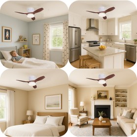 Resim Goes Modern Led Işıklı Tavan Vantilatörü 3 Renk Işık 3 Kademe Hız Sessiz Beyaz Gövde Kiraz Kanat Avize 