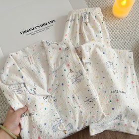 Resim Kadın pijamaları, ilkbahar ve sonbahar trendi, uzun kollu pantolonlu outdoor giyim, sevimli çizgi film desenli ev kıyafeti seti, indirim promosyonu, iki parçalı takım, büyük beden rahat kesim 