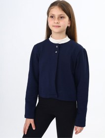 Resim Toontoy Lacivert Kız Çocuk Bisiklet Yaka A Form Çıtçıt Kapamalı Örme Hırka -Astarsız & 2 İplik 