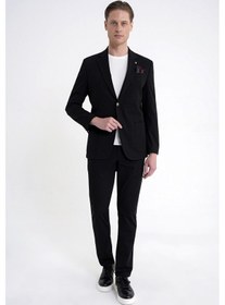 Resim Comfort Fit Çift Yırtmaç Torba Cep Metal Düğmeli Siyah Blazer Ceket C 734 