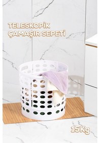 Resim Porsima 25100 Teleskopik Katlanır Sepet Katlanabilir Çamaşır Sepeti Orta Boy Katlanır Çamaşır Sepeti Beyaz 15lt Beyaz 