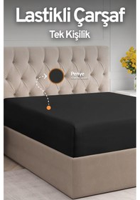 Resim Eve Tekstil Fitted Yüksek Kaliteli Penye Kumaş Tek Kişilik Lastikli Çarşaf Siyah 