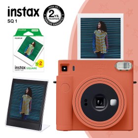 Resim Fujifilm Instax SQ1 Terracotta Turuncu Fotoğraf Makinesi 20'li Kare Film ve Pleksi Çerçeve 