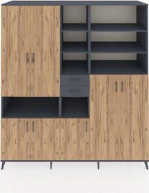 Resim Kronos Dolap 17 Raflı 2 Çekmeceli 7 Kapaklı 220x59x243 Antrasit-çam/antrasit Atlas Çam/antrasıt 