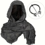 Resim 2 adet Viking Rönesans Kostümü Aksesuar Seti - Ortaçağ Viking Kapüşonlu Pelerin, Göğüs Pimi ile, Halloween Kostümü için Yıpranmış Siyah Polyester Pelerin, Sokak Stili Kostüm Aksesuarı | Viking Kostümü | Polyester Pelerin, Viking Kostüm Aksesuarları 