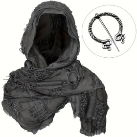 Resim 2 adet Viking Rönesans Kostümü Aksesuar Seti - Ortaçağ Viking Kapüşonlu Pelerin, Göğüs Pimi ile, Halloween Kostümü için Yıpranmış Siyah Polyester Pelerin, Sokak Stili Kostüm Aksesuarı | Viking Kostümü | Polyester Pelerin, Viking Kostüm Aksesuarları 