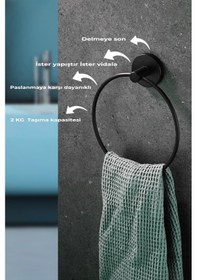 Resim Siyah Yuvarlak Halka Banyo & Mutfak Havlu Askılığı – Paslanmaya Dayanıklı Metal (Yapıştır/Vidala) - S-102 