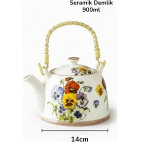 Resim Seramik Demlik, Bitki Çayı Demliği Süzgeçli 01 Çok Renkli 