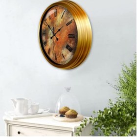 Resim Altın Varaklı Salon Ofis Duvar Saati Alüminyum Çerçeve 40 Cm 
