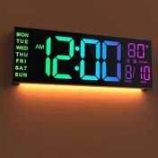 Resim 1 adet basit 40,64 cm büyük dijital duvar saati, uzaktan kumanda, çift alarmlı, 8 RGB renk, DST anahtarı, ayarlanabilir parlaklık, kare tasarım oda ve yatak odası dekoru, ev saati (USB ile çalışır) 