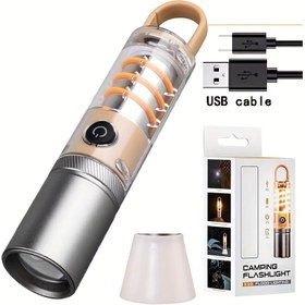 Resim Şarj Edilebilir Kamp El Feneri, USB Şarj LED Sel Feneri, 1200mAh Lityum Pil, Ayarlanabilir Parlaklık, Dahili Pil ile Taşınabilir Çadır Lambası 
