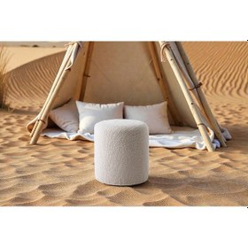 Resim Teddy Düz Puff - Yuvarlak Puf Makyaj Masası Pufu - Dekoratif Ayak Uzatma Pufu Bej 