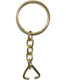 Resim Anahtarlık Halkası, Halka + Zincir + Üçgen, 24mm, Altın, Sarı, 1 Adet 