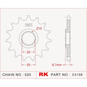 Resim RK Ktm EXC 250 SIX DAYS RK Çelik Ön Dişli C4158-13 (2010-2011) 