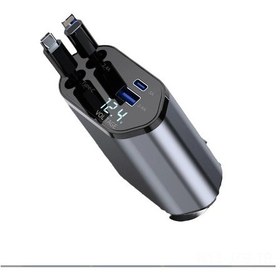 Resim 4'ü 1 Arada Çekilebilir Araç Şarj Cihazı, İphone Uyumlu Ve Type C Kablo İle 100w Hızlı Araç Telefonu Şarj Cihazı Ve 2 Şarj Portu Araç Şarj Adaptörü 