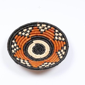Resim %100 El Yapımı Etnik Tabak Seti, Bohem Duvar Süsü, Hasır Duvar Dekoru Turuncu Bej Siyah 35x8cm 