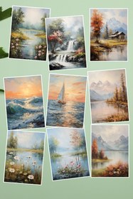 Resim qoeuyl boutique Deniz ve Göl Manzara Temalı 9'lu Kartpostal 
