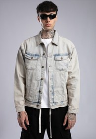 Resim Eskitme Denim Ceket - Buz Mavi / 