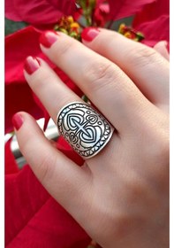 Resim Antik Gümüş Kaplama Motifli Oval Şekilli El Yapımı Ayarlanabilir - 516482032 Çok Renkli 