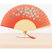Resim Klasik Japon Tarzı Yelpaze El Yapımı Geleneksel Katlanabilir Şık Dekoratif Bambudan Yapılmış Çiçek Desenli El Yelpazesi (Turuncu Bahar, 21X38 Cm) 