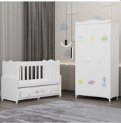 Resim Elegant Beşik Ve Yıldız 3 Kapaklı Dolap - Uykucu Beyaz 