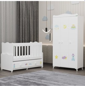 Resim Elegant Beşik Ve Yıldız 3 Kapaklı Dolap - Uykucu Beyaz 