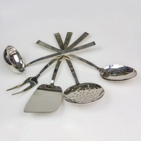 Resim Çanak Sepeti 5'li Çelik Spatula Servis Kaşığı Çatalı Kevgir Kepçe Takımı Seti 