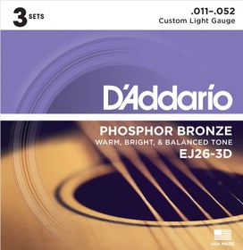 Resim D'Addario EJ26-3D Phosphor Bronze Akustik Gitar Teli - Custom Light (11-52) (3'lü Paket) 