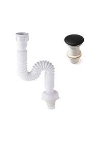 Resim Fause Pop-up Basmalı Mat Siyah Seramik Başlıklı Lavabo Sifonu Ksf103-b Mat Siyah 