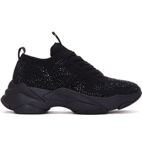 Resim Derimod Zero Kadın Siyah Bağcıklı Kalın Tabanlı Taşlı Kumaş Sneaker 25AFD43006F 