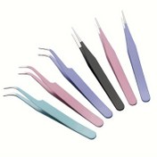 Resim 2'li Renkli Cımbız Seti, Küçük Taze Dirsekli Düz Başlı, Eğik Cımbız, 3D Etiket Rhinestones ve Tırnak Araçları için Elektronik Onarım DIY Etiket Yapıştırıcı Araç Cımbızı 