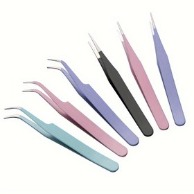Resim 2'li Renkli Cımbız Seti, Küçük Taze Dirsekli Düz Başlı, Eğik Cımbız, 3D Etiket Rhinestones ve Tırnak Araçları için Elektronik Onarım DIY Etiket Yapıştırıcı Araç Cımbızı 