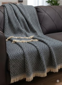 Resim Pamuklu Koltuk Örtüsü 170x210 Cm Koltuk Şalı Çekyat Örtüsü Modern Şık Tasarım Çeyiz, Siyah 