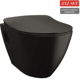 Resim Creavit Terra Asma Klozet (TP325.SM) Mat Siyah + Duck Yavaş Kapanan Kapak Mat Siyah 2'li Set 
