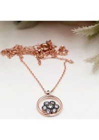 Resim Yuvarlak Halka İçinde Elmas Montürlü Papatya Set Rose Gold - Gümüş 