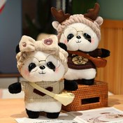 Resim Gözlüklü ve Örgü Kazaklı Karikatür Panda Peluş Oyuncak, Polyester Karışımı, Sevimli Ayı Doldurulmuş Hayvan, Parti Hediyeleri ve Hediyeler için Gözlüklü ve Örgü Kazaklı, 14+ Yaş İçin Uygundur 