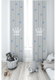 Resim Mekta Home Bebek Ve Çocuk Odası Kral Tacı Ve Yıldız Desenli 2 Kanat Fon Perde 