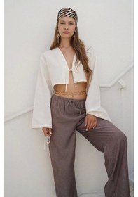 Resim Defymoda İnce Kemerli Bağcık Detay Pantolon Kahverengi 