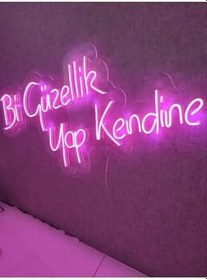 Resim Bi Güzellik Yap Kendine Neon Yazı Neon Tabela Dekoratif Aydınlatma(100X50Cm), pinkgüzellilk100raven 